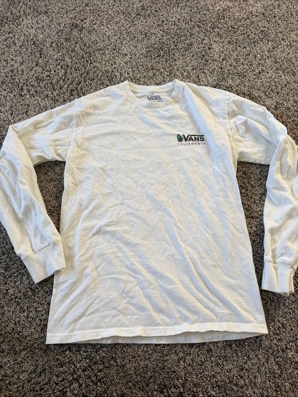 Vans White Long Sleeve Crew with Green & Red Chest Logo